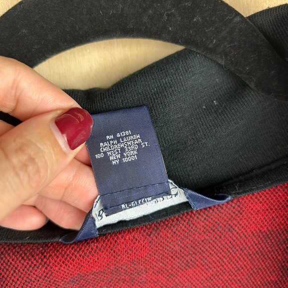 Ralph Lauren Girls L 12/14 Red Black Buffalo Plaid Shawl Collar Cardigan‎ - Picture 6 of 7